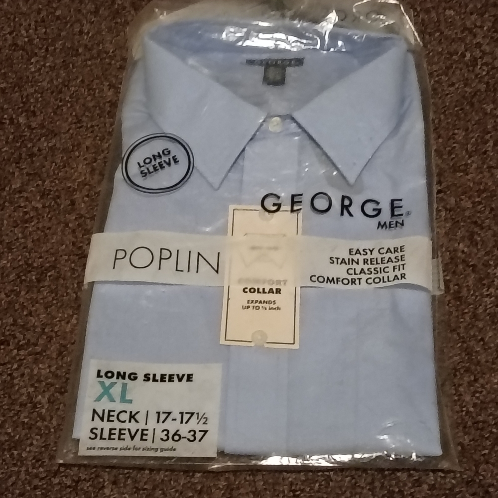 George Men Light Blue Poplin Long Sleeve Dress Shirt - XL